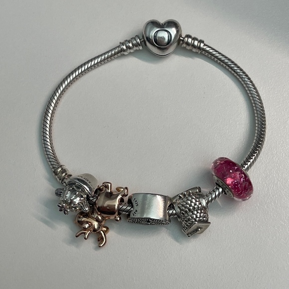 Pandora 925 silver bracelet with 5 charms reindeer owl free hugs cactus cancer - Picture 8 of 9